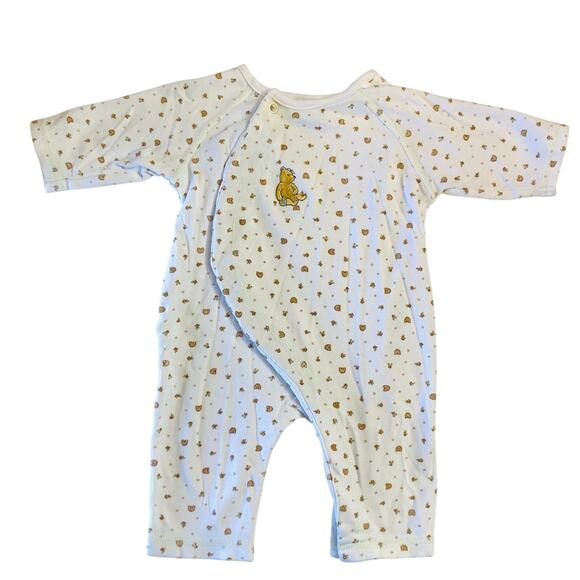 Vintage 90’s Disney Classic Winnie the Pooh Bear  White Bee One Piece Pajamas - Picture 1 of 9